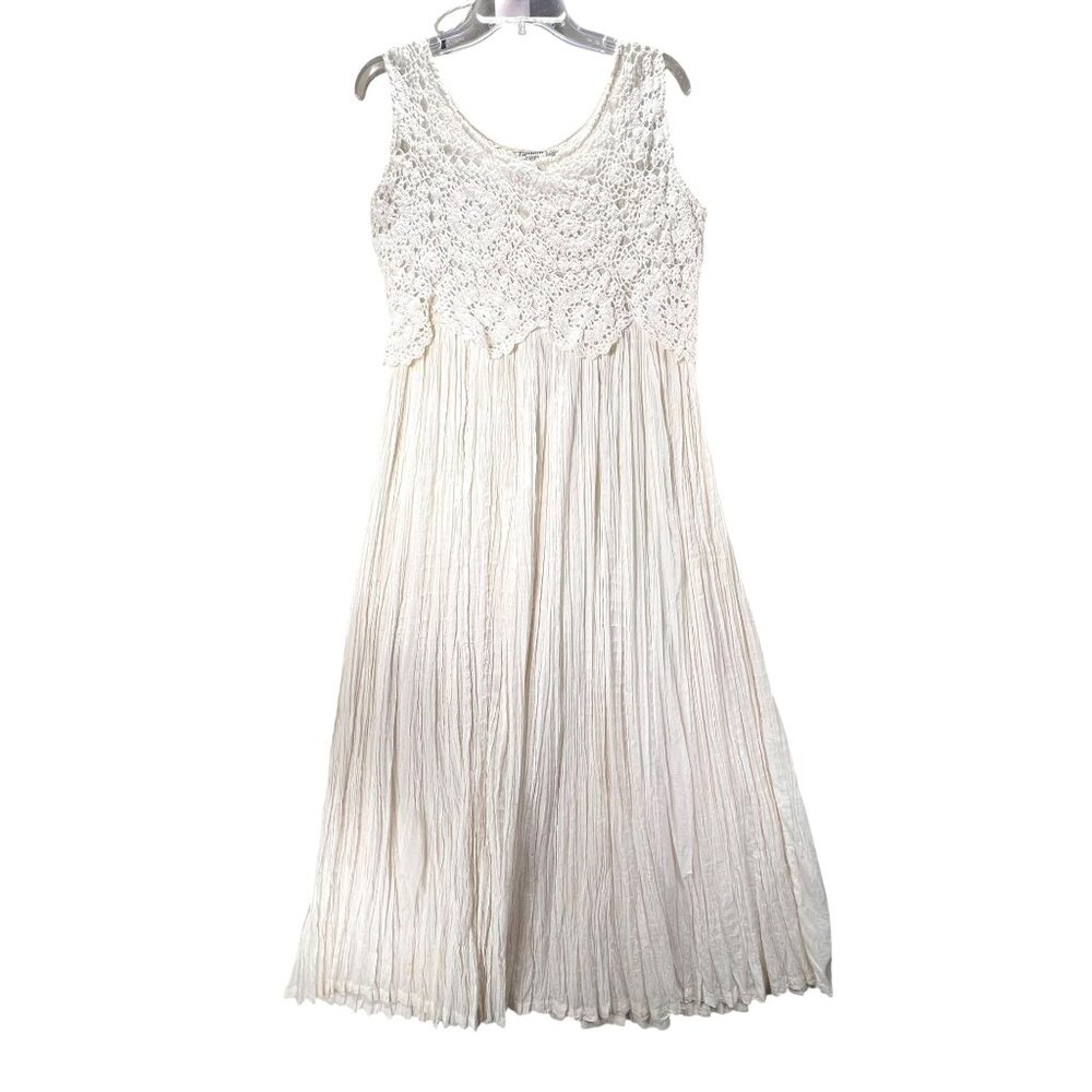 NWT Vtg Papillon Cream White Sleeveless Lace Crochet Gauzy Boho Midi Dress Med